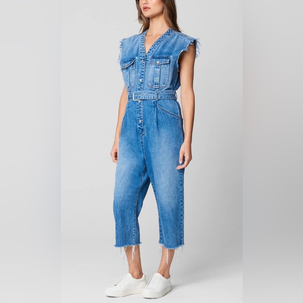 NWT Blank NYC one piece denim jumper, raw hem, cut off sleeves, cropped, medium